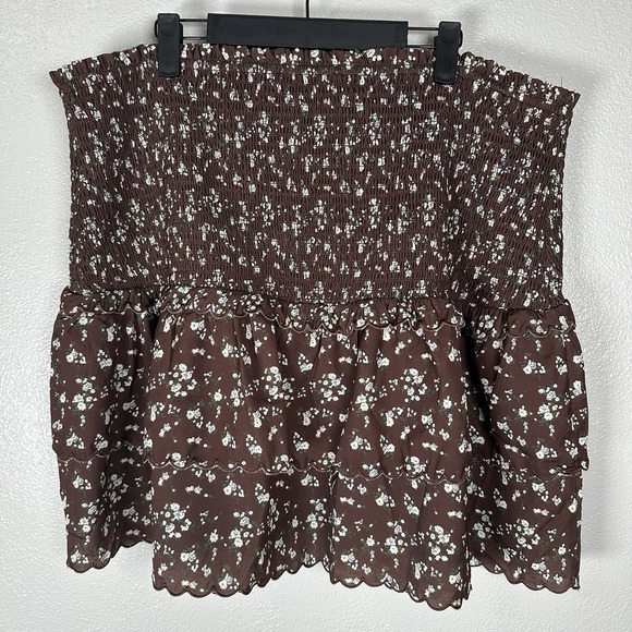 Hyacinth House‎ Tuckernuck Size XXL Steff Chocolate Brown Floral Mini Skirt - Picture 3 of 4